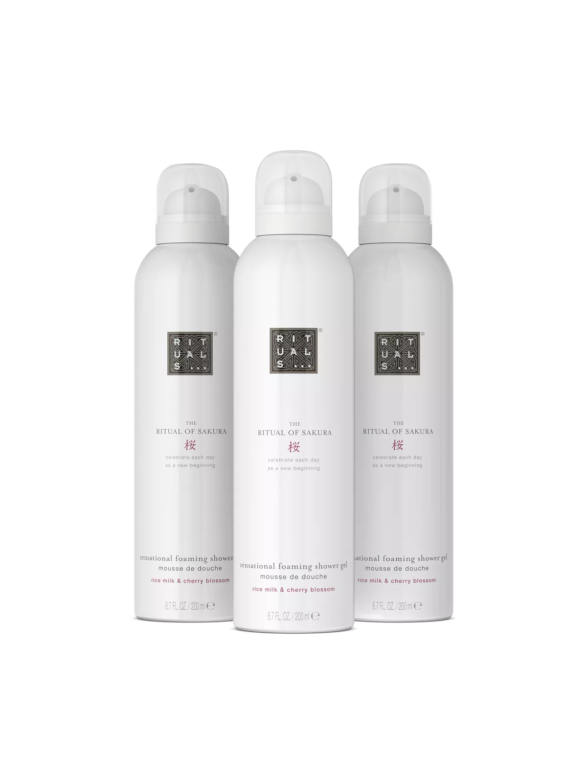 THE RITUAL OF SAKURA
Shower Foam Value Pack
trio de mousses de douche, 600 ml
Ingrédients:
Lait de Riz et Fleurs de Cerisier