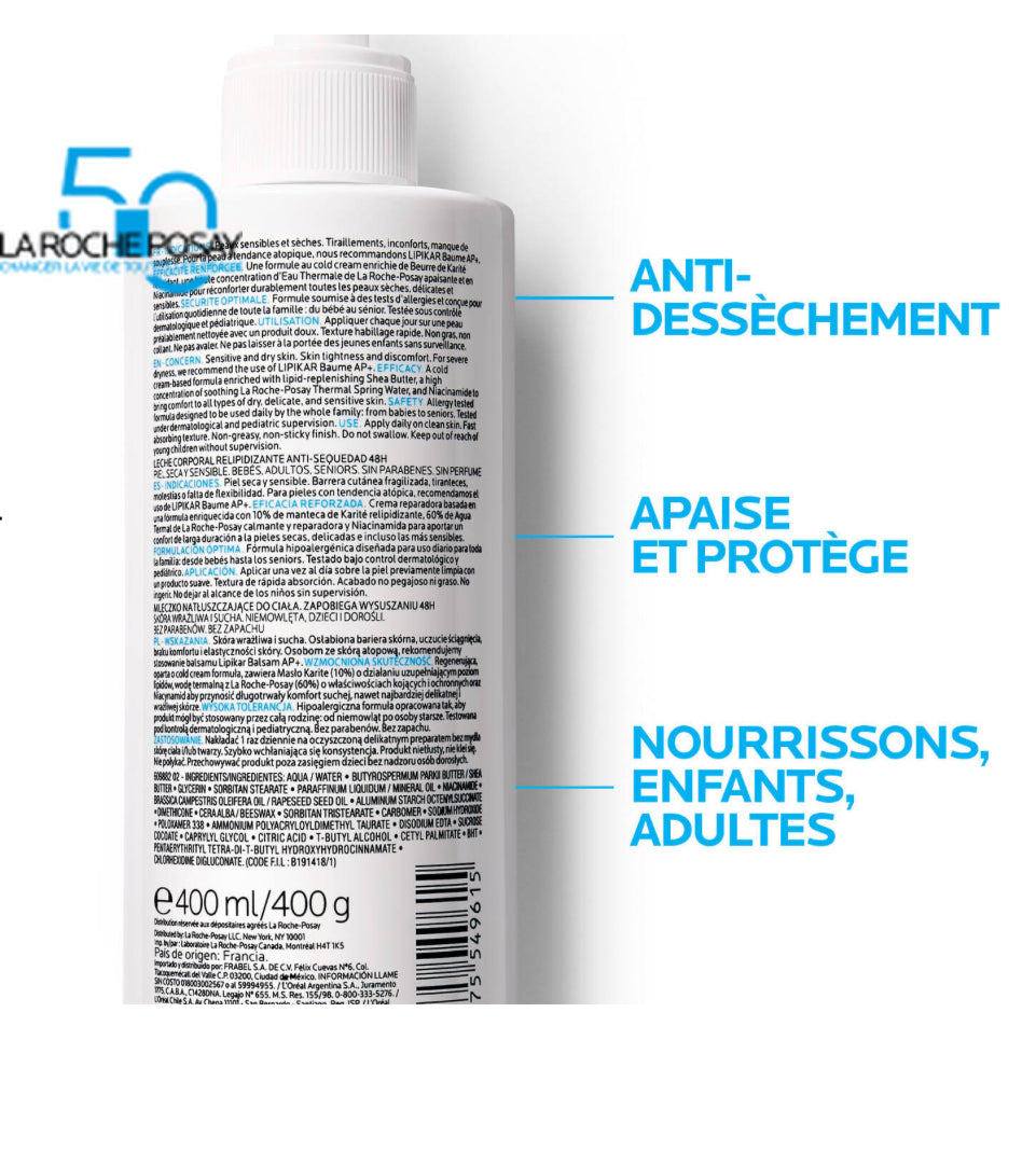 LIPIKAR LAIT HYDRATANT CORPS 400ML

Lait corps hydratant et relipidant, peau sèche et sensible. Haute hydratation. Anti-dessèchement.
