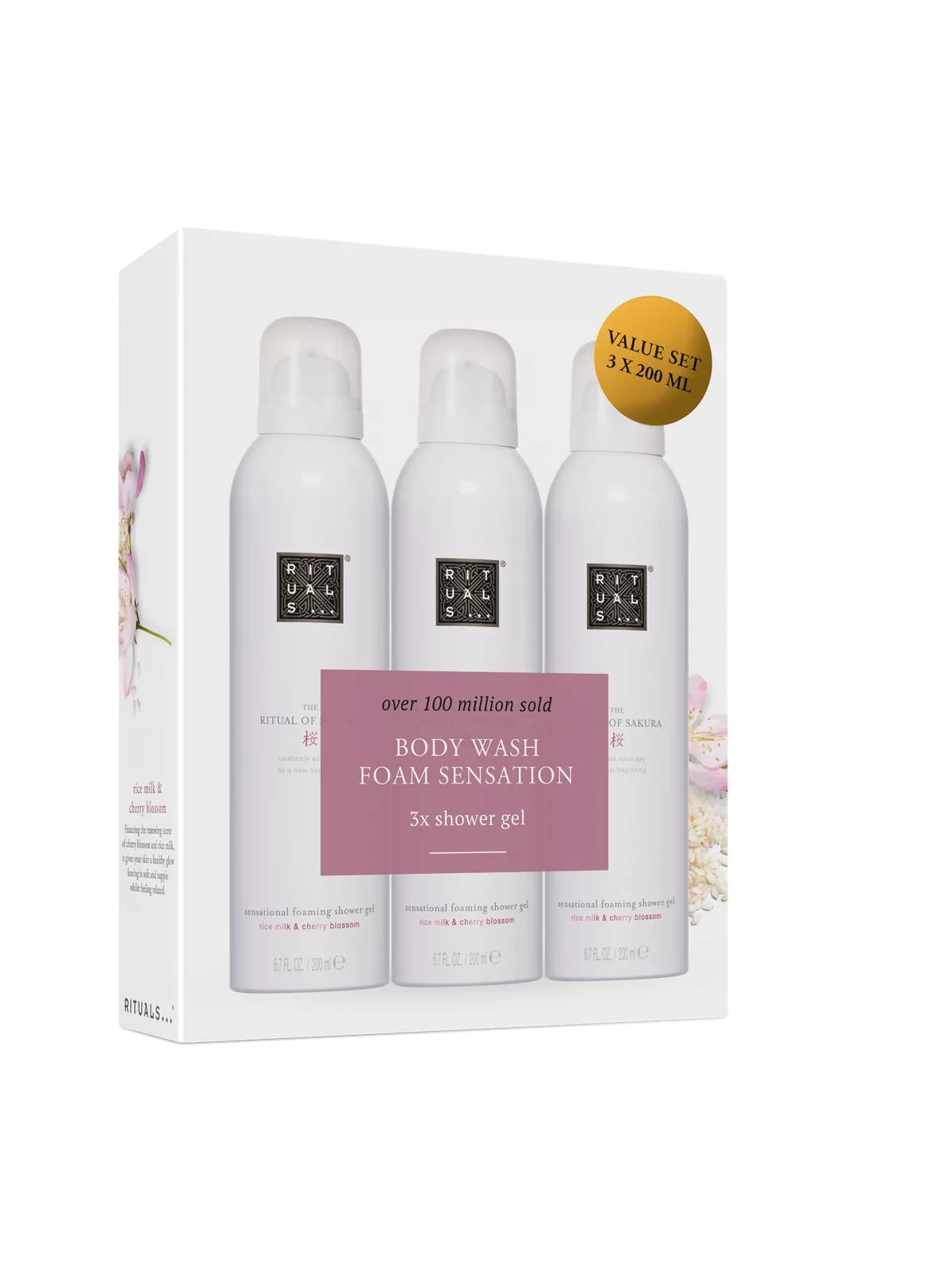 THE RITUAL OF SAKURA
Shower Foam Value Pack
trio de mousses de douche, 600 ml
Ingrédients:
Lait de Riz et Fleurs de Cerisier